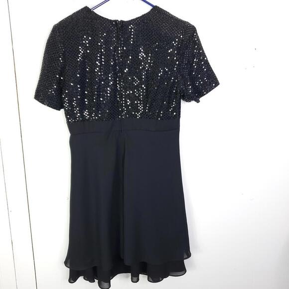 Molly Malloy Dress Womens 10 Petite Sequin Bow Waist Short Sleeves Modest - Picture 2 of 11